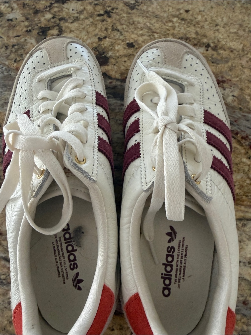 White Leather Sneakers with Burgundy Stripes - Picture 4 of 6